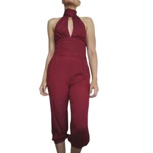 Bebe Vintage Y2K Deadstock Red Open Back Scarf Mock Neck Crop Jumpsuit Small NWT